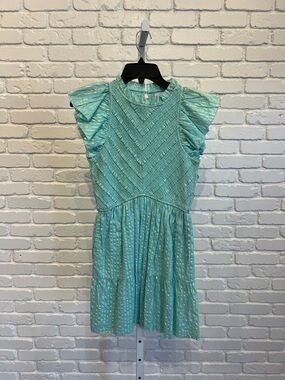 SAYLOR Mint Green Ruffled Neck Textured Dress